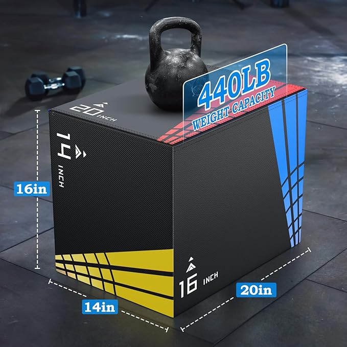 XDDIAS 3-in-1 Heavier Foam Plyometric Box Jumps for Home Gym,Firm Soft Foam Plyo Box,30”x24”x20”-24”x20”x16”-20"x16"x14" Plyometric Box,440lb Weight Capacity Jump Box Gym Fitness Workout Training