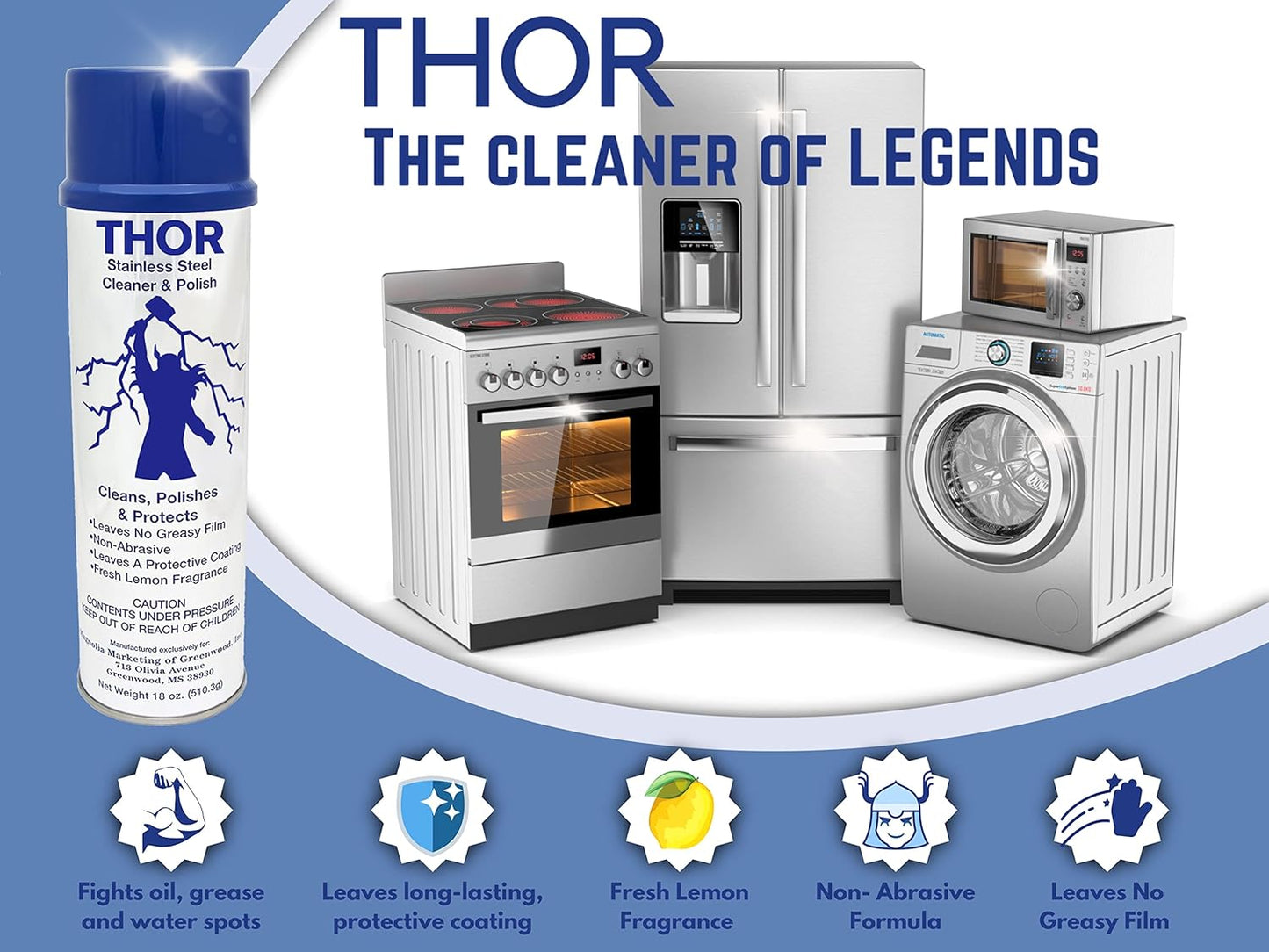 Thor 18 Oz Stainless Steel Cleaner & Polish: Clean and Polish Stainless Steel Appliances Including Brass, Copper, Aluminum, Formica and Porcelain Surfaces (3)