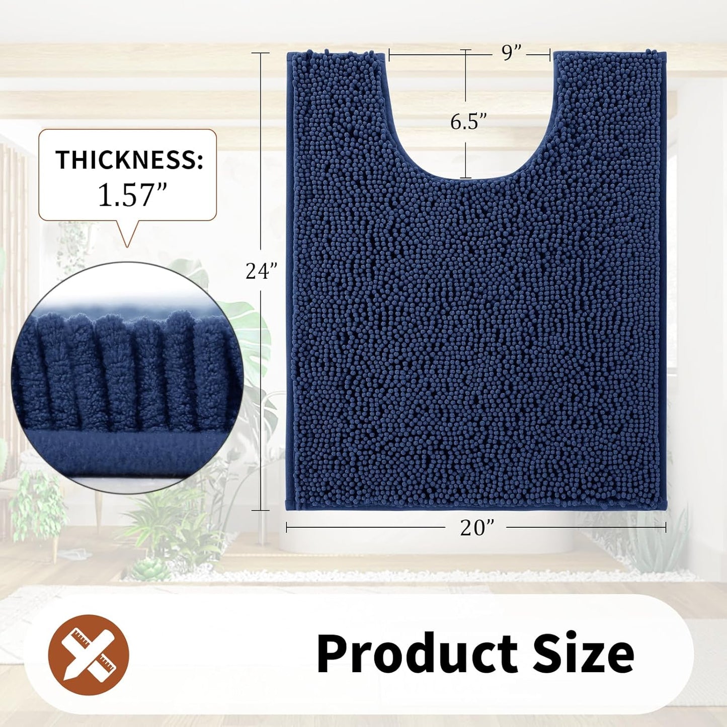 Yimobra Toilet Rugs U Shaped Washable - 24"x20" Non Slip Plush Contour Bath Rugs for Toilet - Super Soft Absorbent Quick Dry Toilet Mats for Bathroom,Navy Blue