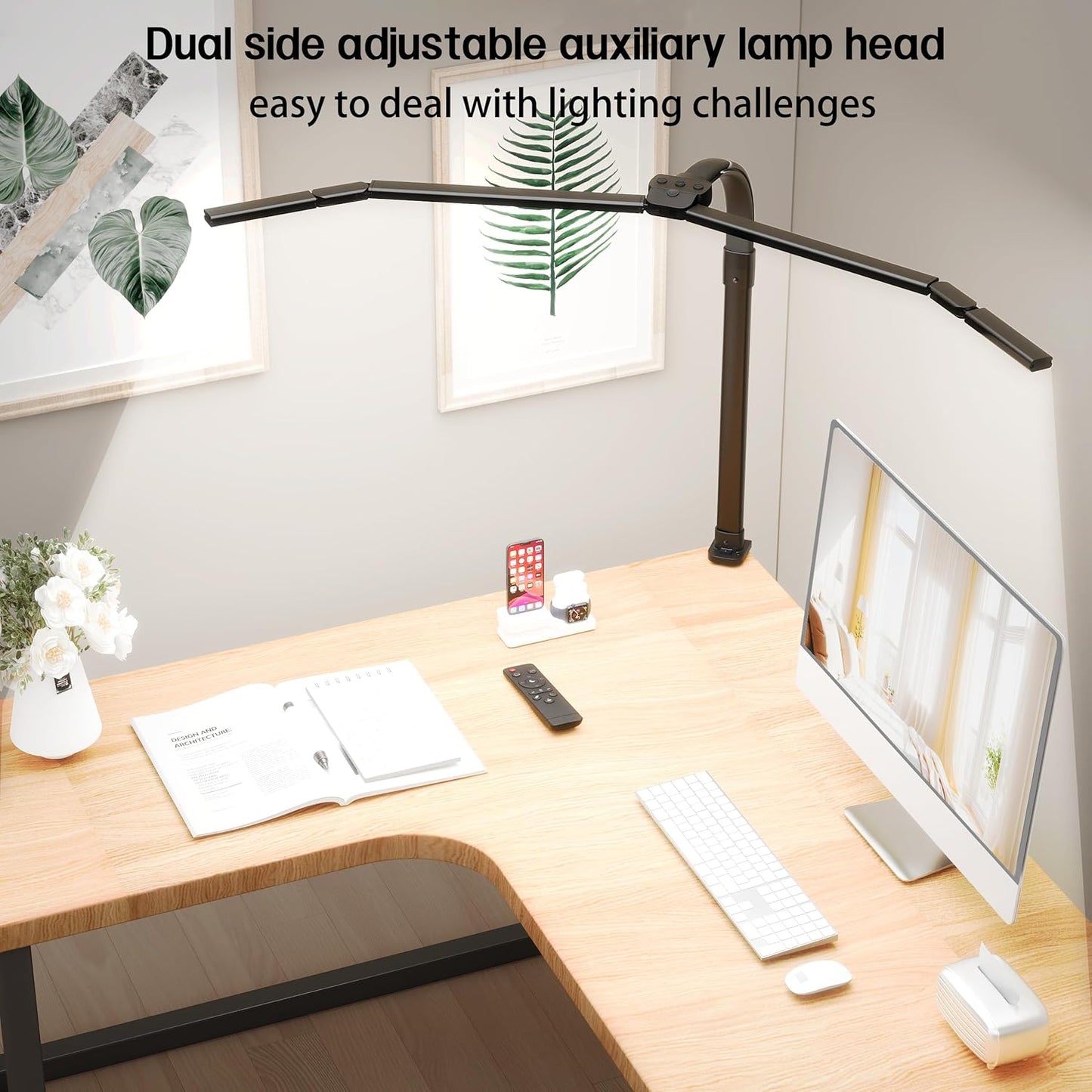 Office Home Desk Lamp,24W Super Bright Eye-Care Desk Lamp,Adjustable Gooseneck Office LED Task Light with Soft Non-Glare Lighting,Suitable for Studying,Reading (Black)