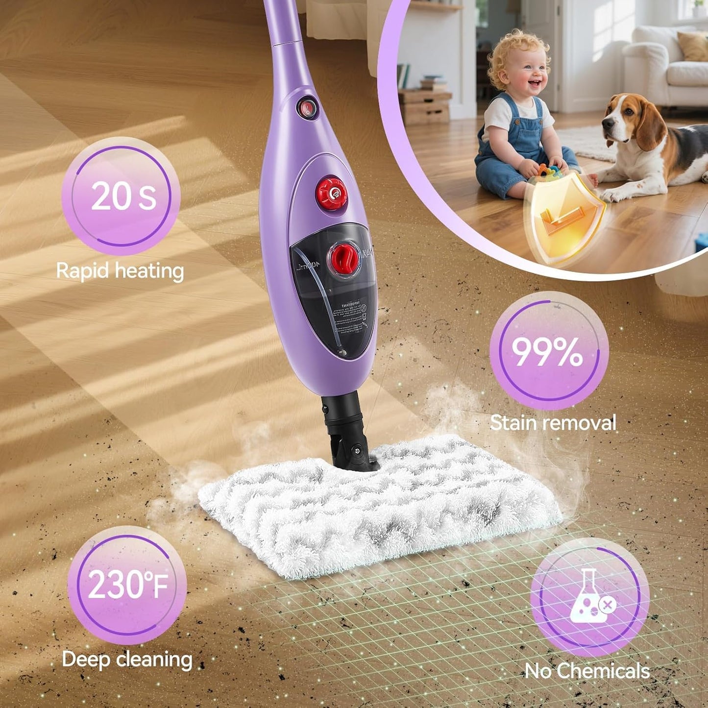 Steam Mop Cleaner with Detachable Handheld Steamer, 13.5 oz Tank, 20FT Cord, Fast Heat-Up, 10-in-1 Multi-Surface Cleaning for Floors, Carpets, Tiles & Grout