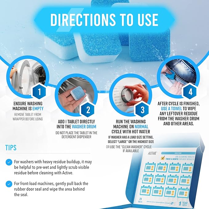 Washing Machine Dishwasher & Disposal Cleaning Tablets - Appliance Refresh Bundle Includes 12 Month Supply Cleaner Deodorizer, Washer Descaler, Disposer Freshener Deep 72