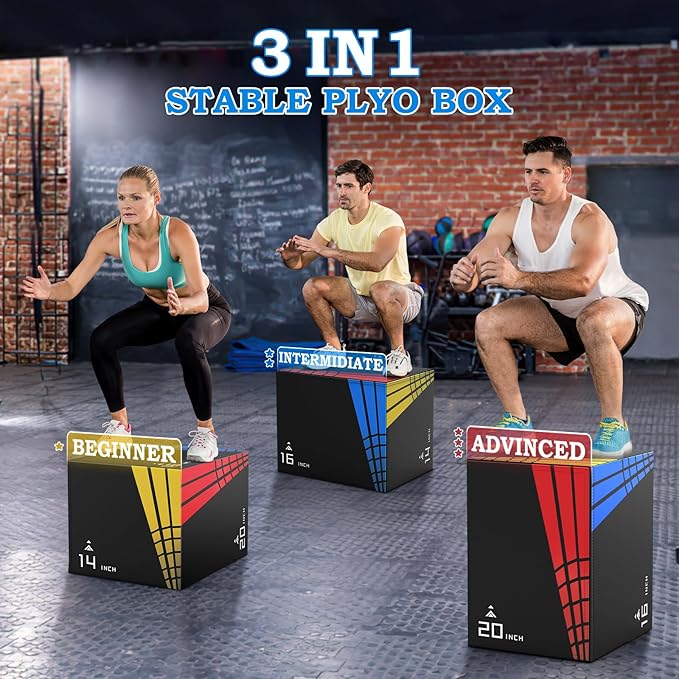 XDDIAS 3-in-1 Heavier Foam Plyometric Box Jumps for Home Gym,Firm Soft Foam Plyo Box,30”x24”x20”-24”x20”x16”-20"x16"x14" Plyometric Box,440lb Weight Capacity Jump Box Gym Fitness Workout Training