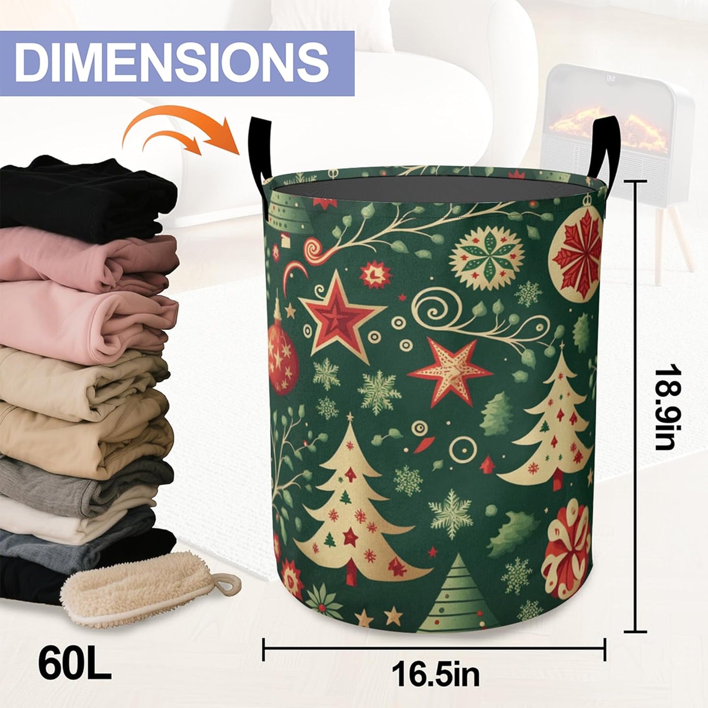 Christmas Balls Laundry Basket, Tree Oxford Cloth Laundry Hamper With Handle Foldable Portable Clothes Storage Basket Storage Bag For Laundry Room/Bathroom/Bedroom/Dormitories