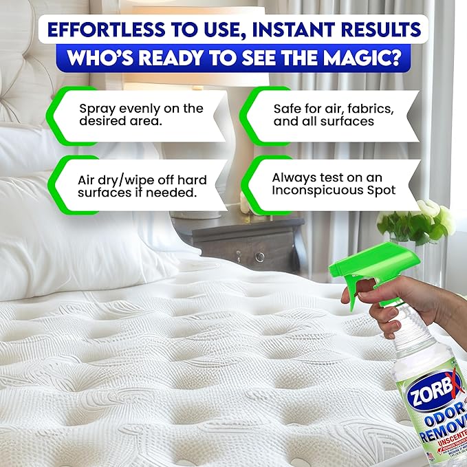 ZORBX Unscented Odor Eliminator for Strong Odor 16 Fl Oz - Used in Hospitals & Healthcare Facilities - Advanced Trusted Formula, Fast-Acting Odor Remover Spray for Dog, Cat, House & Carpet