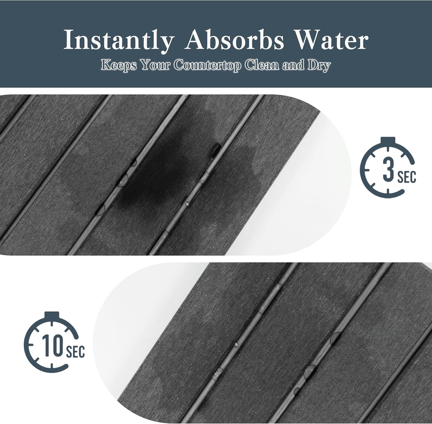 2pcs Stone Dish Drying Mat for Kitchen Counter, Quick-Dry Diatomaceous Earth Water Absorbent Pad & Countertop Drainer, Home Essentials for Bath and Pets - Dark Grey, 24x16’’ & 8x4’’