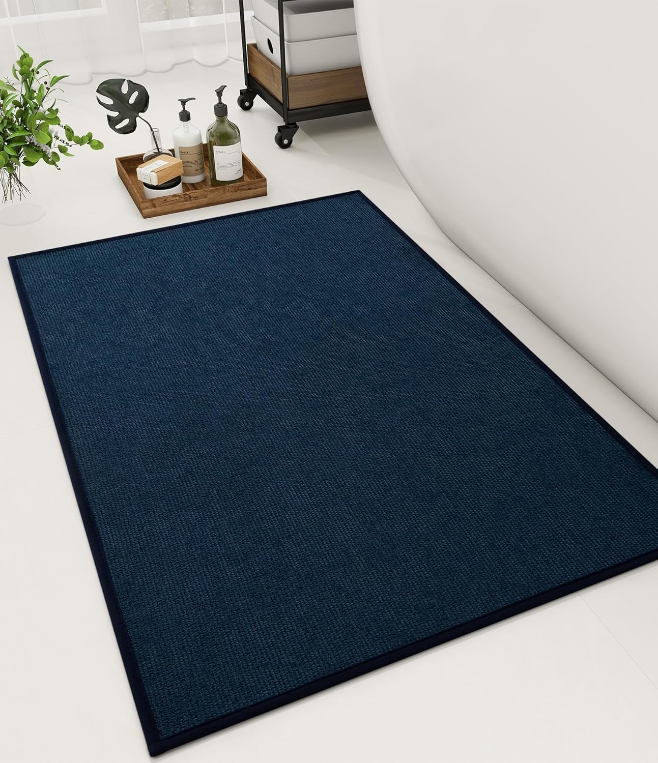 YIHOUSE Bathroom Rugs Mat 24x36, Non Slip Quick Dry Bath Mats for Bathroom Absorbent Ultra Thin Bath Rugs Machine Washable Fit Under Door for Sink, Cabinet, Laundry (Dark Blue, 24"x36")