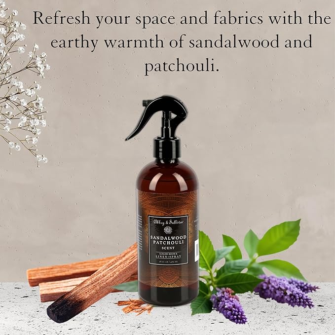 Abbey & Sullivan Odor Eliminating and Refreshing Linen and Room Spray, Sandalwood Patchouli, 16 oz.