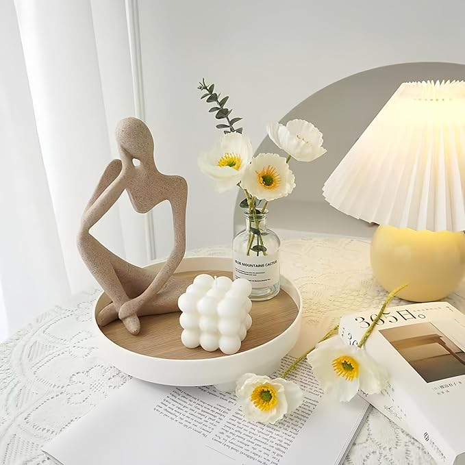 Round Decorative Tray for Coffee Table, Entryway Table, Bathroom Decor, Desk Organizer for Perfume, Candles, Keys, Jewelry Home Decor Trays (Round)