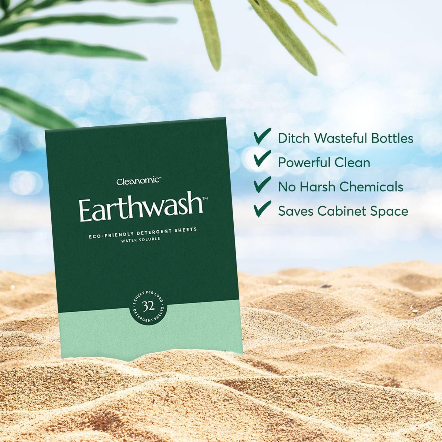 Earthwash Laundry Detergent Sheets (Up To 192 Loads) 96 Scent Free Sustainable Sanitizer Strips - Ideal for Travel & Home Liquidless Laundry by Cleanomic
