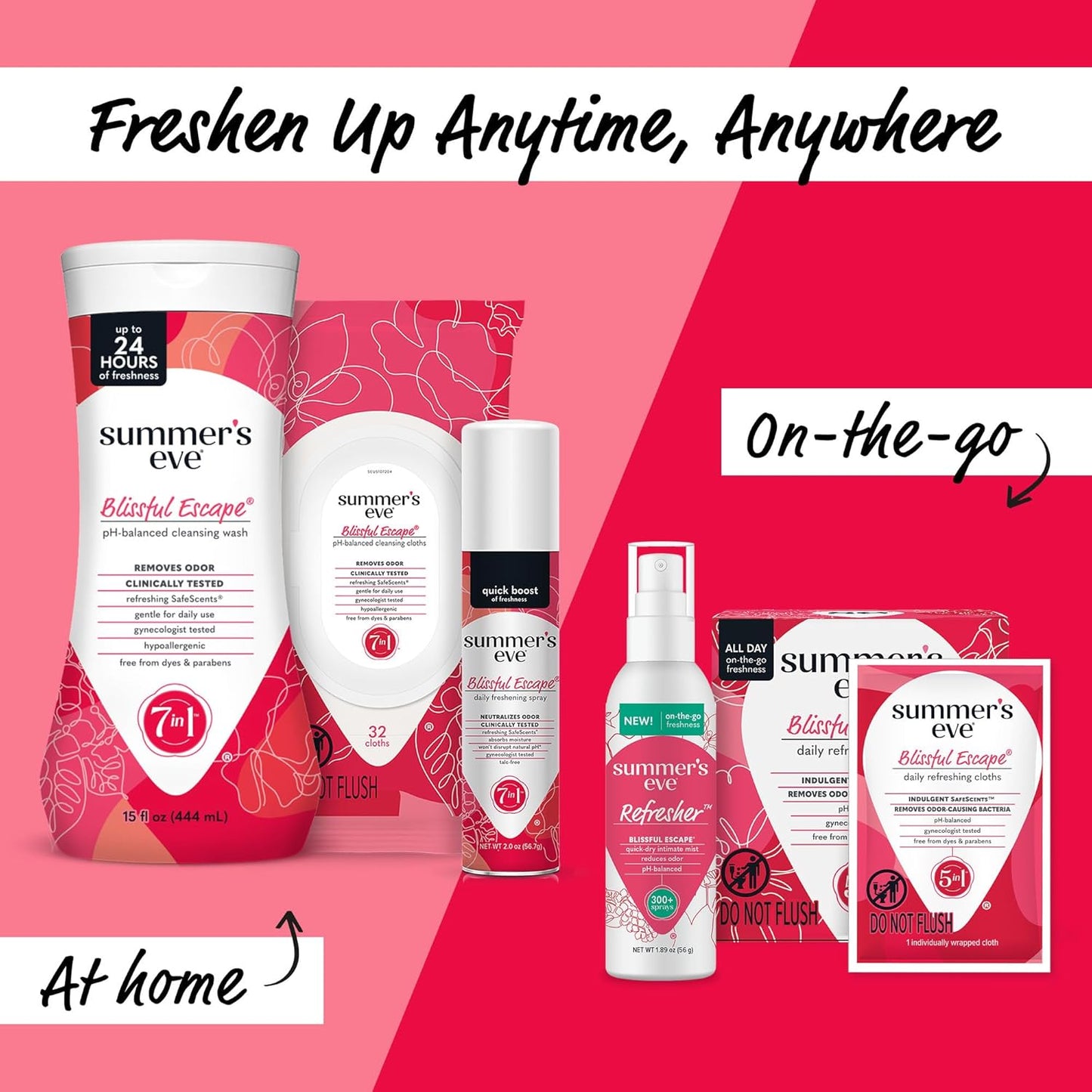 Summer's Eve Blissful Escape Feminine Wipes, Gentle pH-Balanced Formula Helps Control Vaginal Odor, Resealable Pack, 32 Wipes