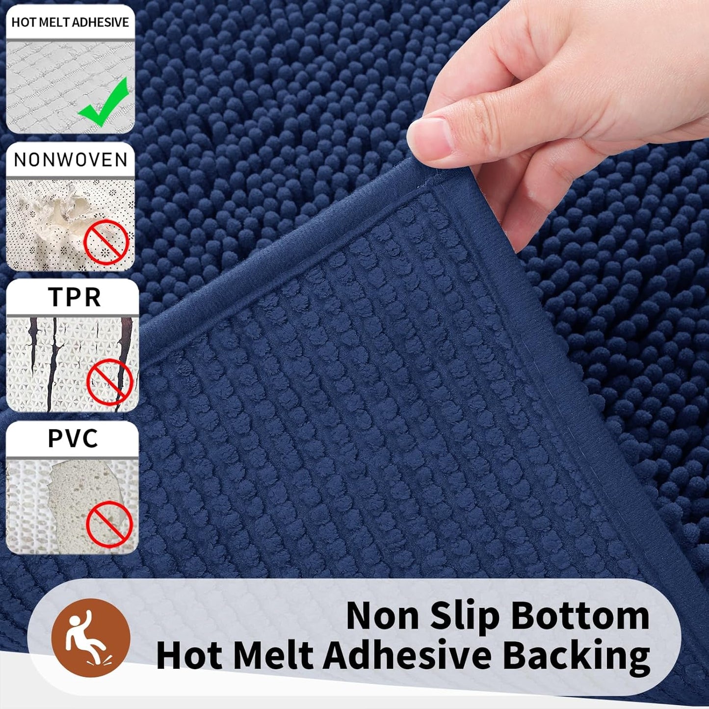 Yimobra Toilet Rugs U Shaped Washable - 24"x20" Non Slip Plush Contour Bath Rugs for Toilet - Super Soft Absorbent Quick Dry Toilet Mats for Bathroom,Navy Blue