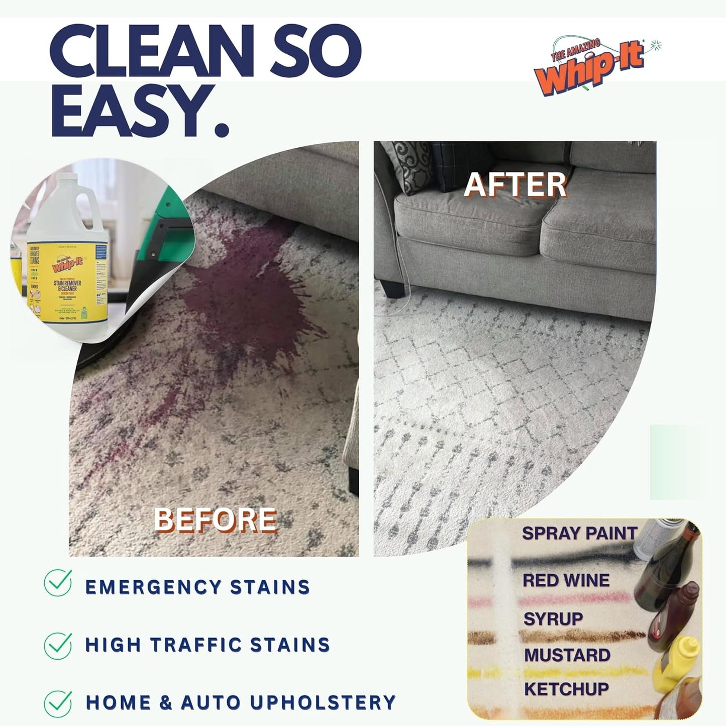 Whip It Cleaner Concentrate, Multi Purpose Stain Remover, Plant Based Enzyme Cleaner, Cleaning Food, Grease, Coffee, Wine, Baby Stains, Over 500 uses, Made in the USA, 1 Gallon,128-ounce