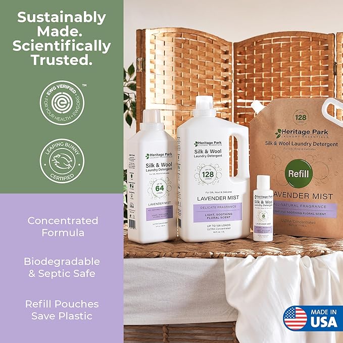 Heritage Park Luxury Laundry Detergent | Dermatologist Tested Plant based Natural & Enzyme Laundry Detergent | Sensitive Skin Friendly - Lavender Mist (64 fl oz Refill)