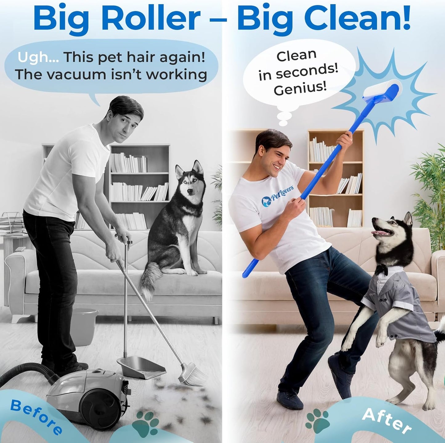 PetLovers Large Lint Roller with 3 Refills – 360 Total Sheets for Tackling Pet Hair, Extra Large Floor and Carpet Roller for Homes with Pets, Perfect for Floors, Furniture, and Loving Pet Owners