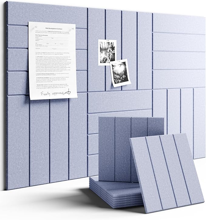 Felt Bulletin Board Tiles Large 36" x 24" Cork Board Alternative-6 Pack with 40 Adhesive Tabs, Thick Slat Wall Panels for Office Decor, Push Pin Board Wall Organizer - Soft Periwinkle
