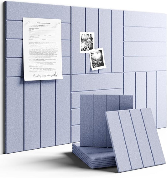 Felt Bulletin Board Tiles Large 36" x 24" Cork Board Alternative-6 Pack with 40 Adhesive Tabs, Thick Slat Wall Panels for Office Decor, Push Pin Board Wall Organizer - Soft Periwinkle