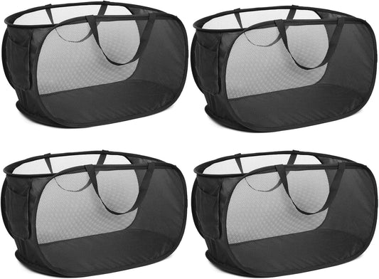 4 Pack Collapsible Laundry Baskets, Foldable Laundry Basket with Pocket, Durable Pop Up Hampers, Reinforced Handles Dirty Clothes Hamper for Laundry, Bedroom, Bathroom, Dorm, Travel or Camping Black