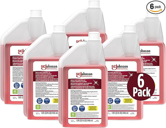 SC Johnson Professional Heavy Duty Neutral pH Floor and Surface Cleaner, Floor Cleaner Concentrate, 32 fl. oz. Bottle, Case of 6, for Professional Use Only