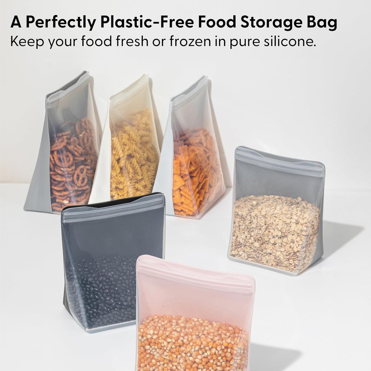 W&P Porter Silicone Reusable Storage Bag, Sandwich (50oz Stand-Up), Oat, Food Storage Container, Microwave and Dishwasher Safe, Easy Cleaning