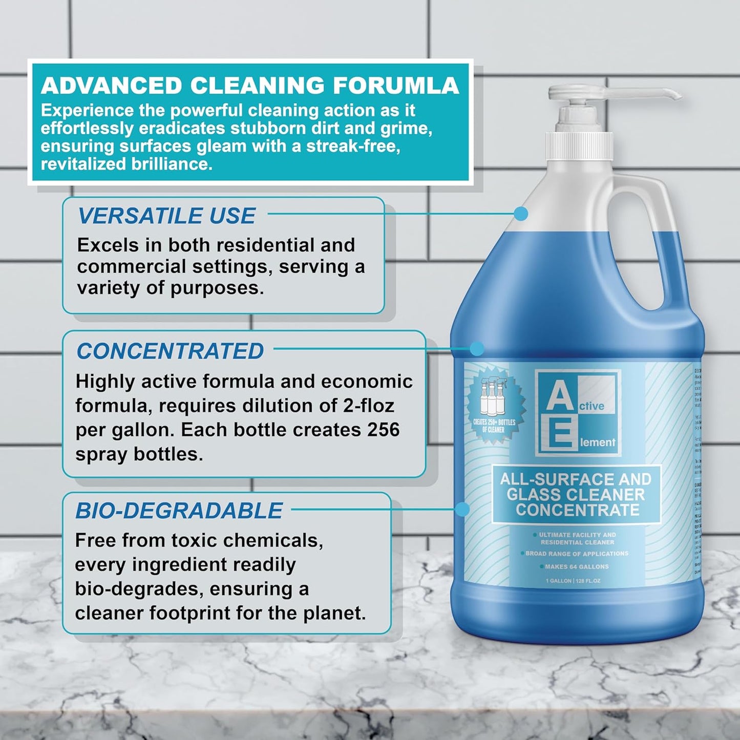 All Surface and Glass Cleaner Concentrate- Makes 256 Gallons of Powerful All Purpose Cleaner Bulk - Floor Cleaner Concentrate - All Purpose Cleaner Concentrate