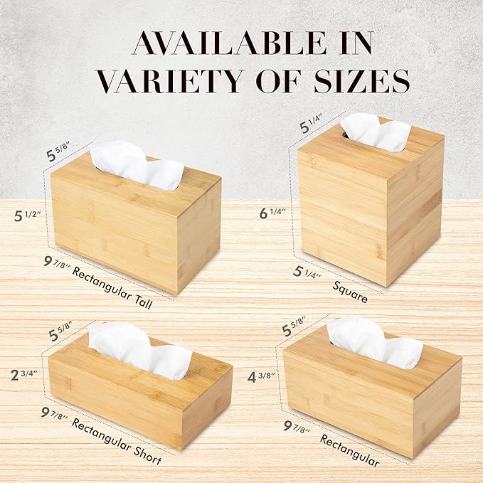 JUSK Design Tissue Box Holder - Modern, Minimalist, and Durable Wooden Tissue Box with Sliding Bottom, Easy-Refill - Premium-Quality Bamboo Tissue Box Cover, Fits 184-Count Box, Rectangular, Pack of 2