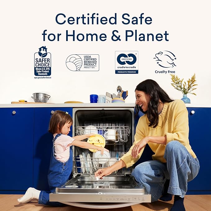 BLUELAND 100% Plastic-Free Dishwasher Detergent Tablets, Starter Set, 60 Count with tin, Lemon Zest, Eco-Friendly Dishwashing Pods, Natural, USDA Certified biobased