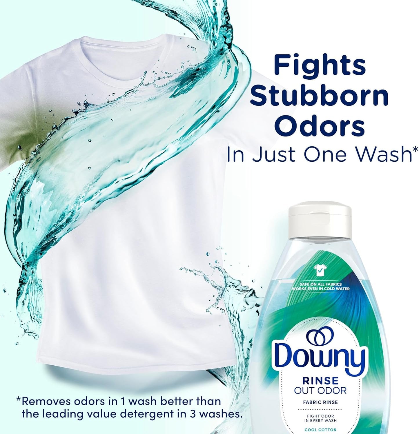Downy Rinse Laundry Odor Remover, Cool Cotton Scent, 48 fl oz, Fabric Softener and Laundry Odor Removal Rinse, Fights Odors at the source, HE Compatible