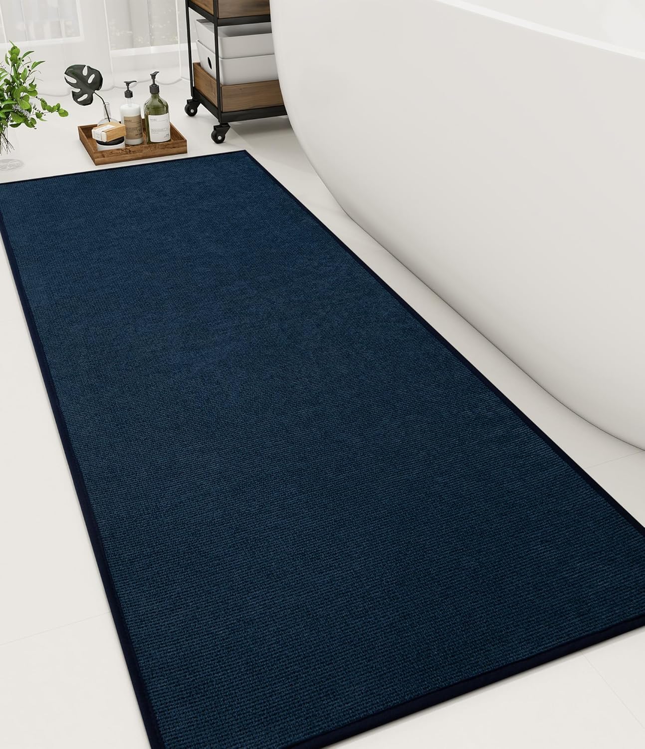 YIHOUSE Bathroom Rugs Mat 24x59, Non Slip Quick Dry Bath Mats for Bathroom Absorbent Ultra Thin Bath Rugs Machine Washable Fit Under Door for Sink, Cabinet, Laundry (Dark Blue, 24"x59")