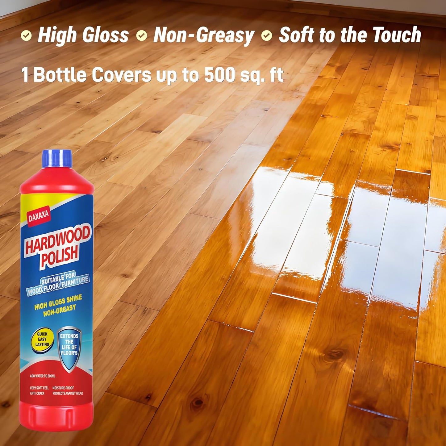 2-Pack Wood Polish&Cleaner - Deep Conditioning Formula,Scratch Hiding&Moisture Protection, Durable High-Gloss Finish for Hardwood, Laminate Floors&Furniture | Ultra concentrated-Fill with water to use
