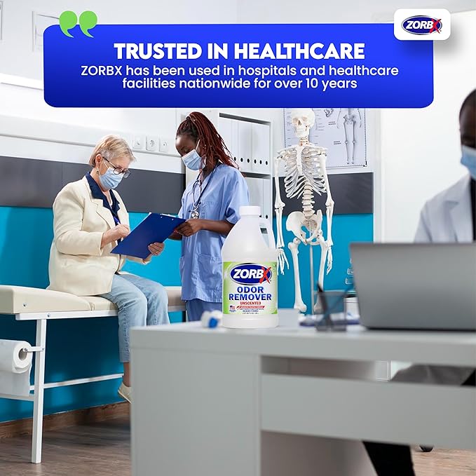 ZORBX Unscented Odor Eliminator for Strong Odor 64 oz - Used in Hospitals & Healthcare Facilities - Advanced Trusted Formula, Fast-Acting Odor Remover Spray for Dog, Cat, House & Carpet