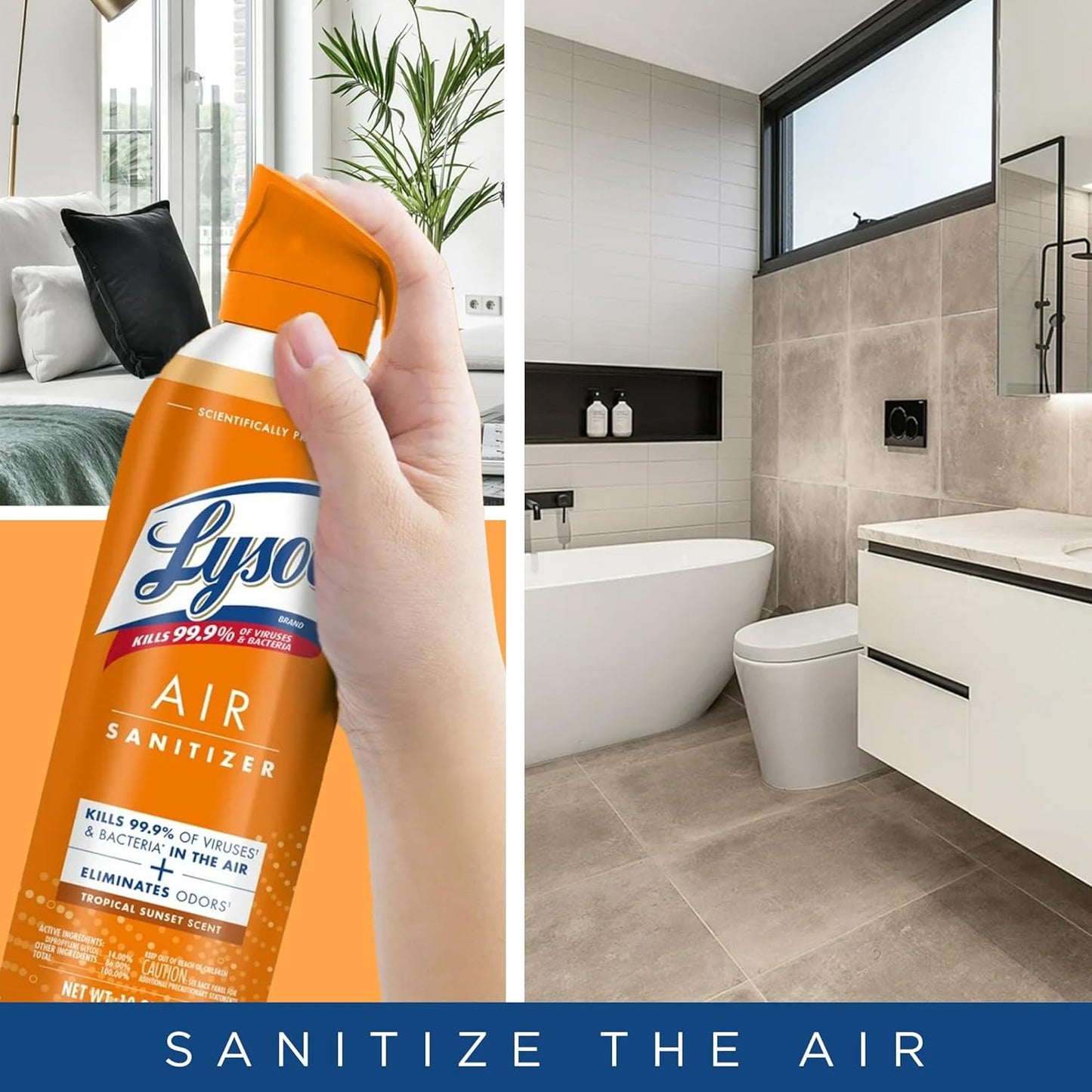Lysol Air Sanitizer Spray with Odor Eliminator for Home & Office, Sanitizing Spray, Air Freshener Alternative, Tropical Sunset Scent, 10 oz (Pack of 3)