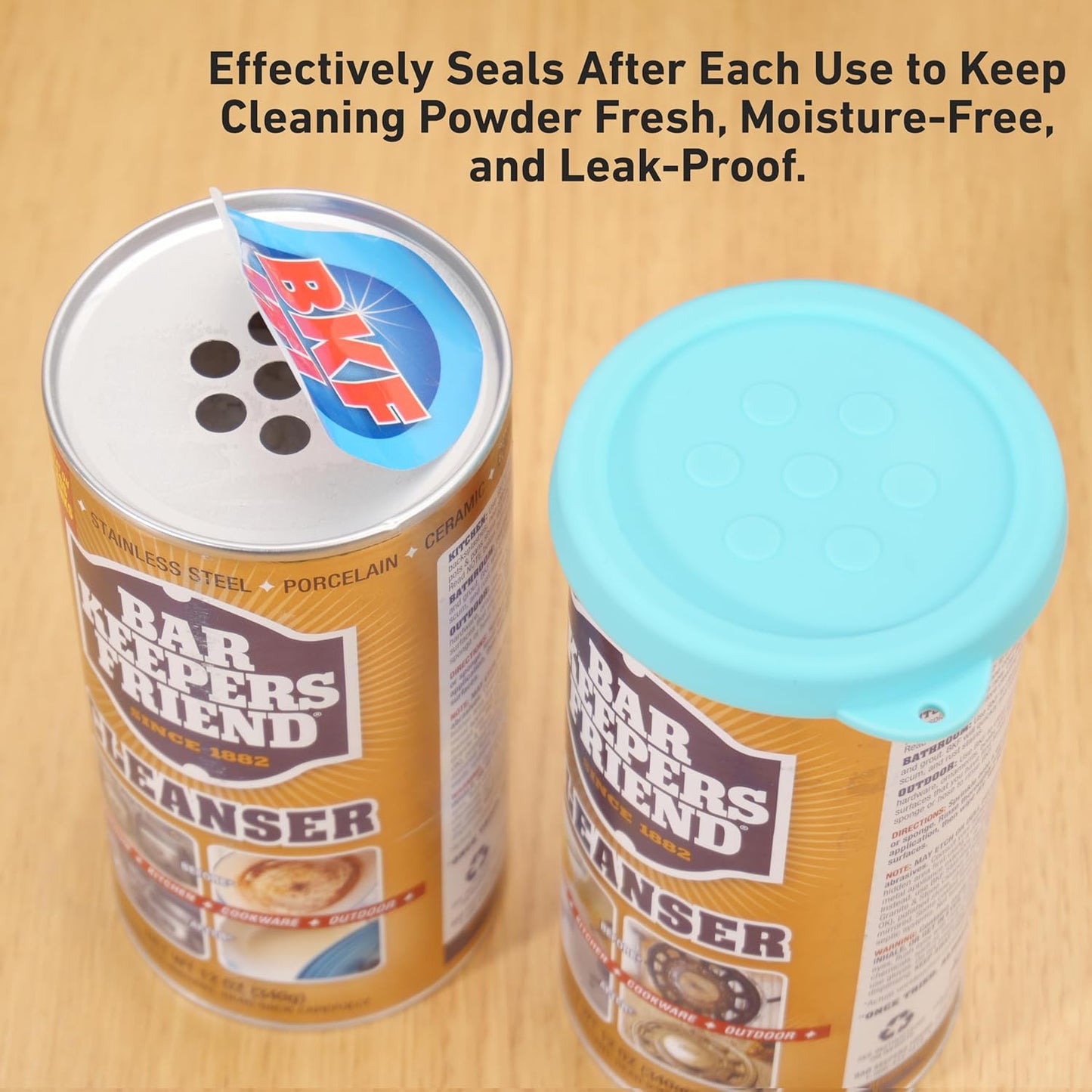 1 Pack Silicone Powder Cleanser Lids Compatible with Bar Keepers Friend, Comet, Ajax Powder Cleanser (12 oz & 21oz), Moisture Resistance, Cleanser Accessory to Keep Powder Dry (Blue)