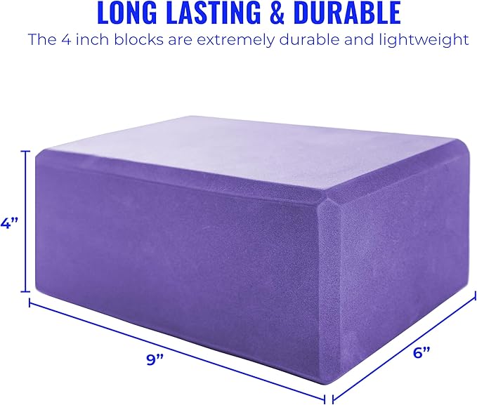 Hello Fit 4" Yoga Block, 12 Pack Bulk EVA Foam Yoga Blocks, Firm and Supportive Yoga Brick, Balance Foam for Stretching, Pilates, and Workout, 4" x 6" x 9"