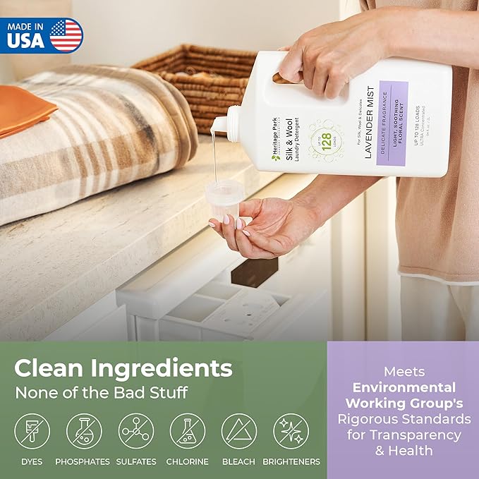 Heritage Park Luxury Laundry Detergent | Dermatologist Tested Plant based Natural & Enzyme Laundry Detergent | Sensitive Skin Friendly - Lavender Mist (64 fl oz Refill)