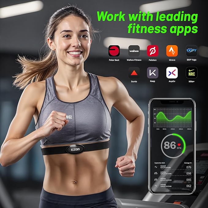 EZON Heart Rate Monitor Chest Strap, Bluetooth 5.1 & ANT+ Sensor, 3ATM Waterproof, Compatible with Garmin, Wahoo, Polar, Strava for Running, Cycling, Workout(C009 Pro)