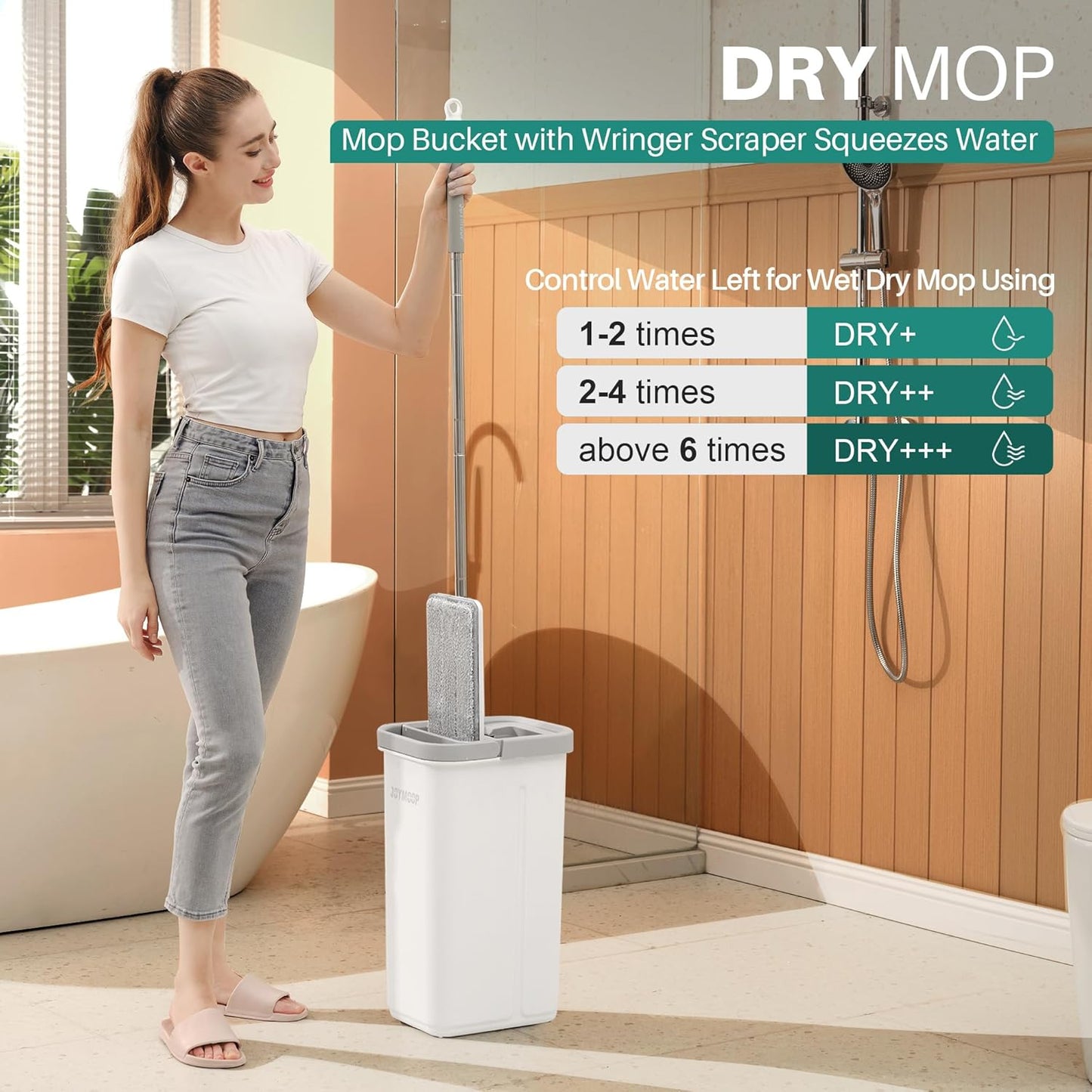 JOYMOOP Easy Clean and Self-Squeezing Microfiber Flat Mop and Bucket System, Mops for Floor Cleaning and Wall Cleaner, Hardwood, Tile, Laminate, Vinyl Floors, Smooth Walls, and Glass Windows