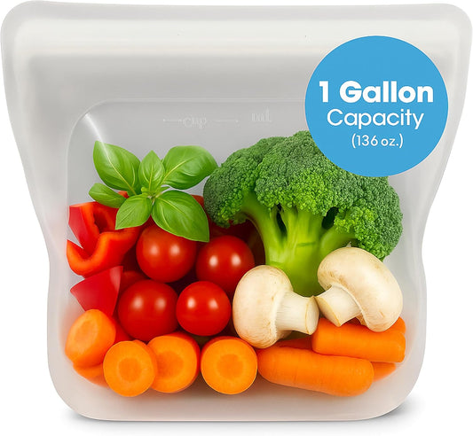 Reusable Silicone Sous Vide Bag - 1 Gallon, 135oz. XXL - 1 pcs Food Storage Bag, Freezer Container, Zero Waste Alternative for Sous Vide Cooker, Kitchen Organization, and Meal Prep Bags