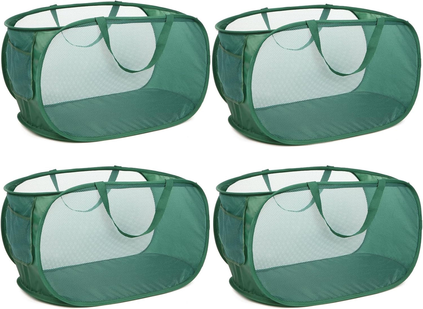 4 Pack Collapsible Laundry Baskets, Foldable Laundry Basket with Pocket, Durable Pop Up Hampers, Reinforced Handles Dirty Clothes Hamper for Laundry, Bedroom, Bathroom, Dorm, Travel or Camping Green