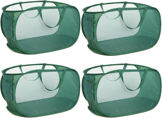 4 Pack Collapsible Laundry Baskets, Foldable Laundry Basket with Pocket, Durable Pop Up Hampers, Reinforced Handles Dirty Clothes Hamper for Laundry, Bedroom, Bathroom, Dorm, Travel or Camping Green