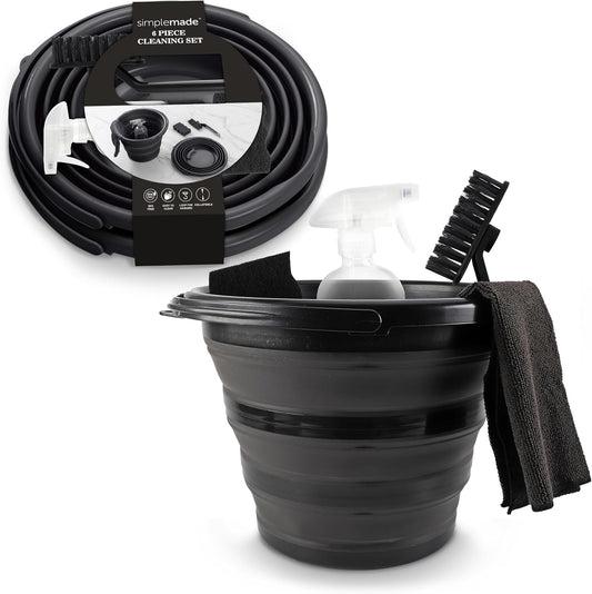 SIMPLEMADE Collapsible Bucket Cleaning Set - Includes 2 Foldable Buckets, Spray Bottle, Rag, Scrubbing Brush and Sponge - Holds Up to 10 liters, Easy Storage, All-Purpose Cleaning Solution