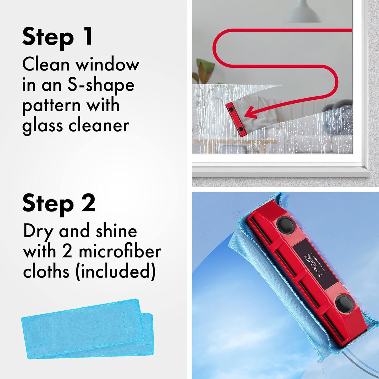 Tyroler Magnetic Window Cleaner | for Single-Glazed Windows 0.1"-0.3" ONLY | The Glider S-1 Glass Cleaner | 3M Anti-Fall Rope | Double-Sided Cleaning