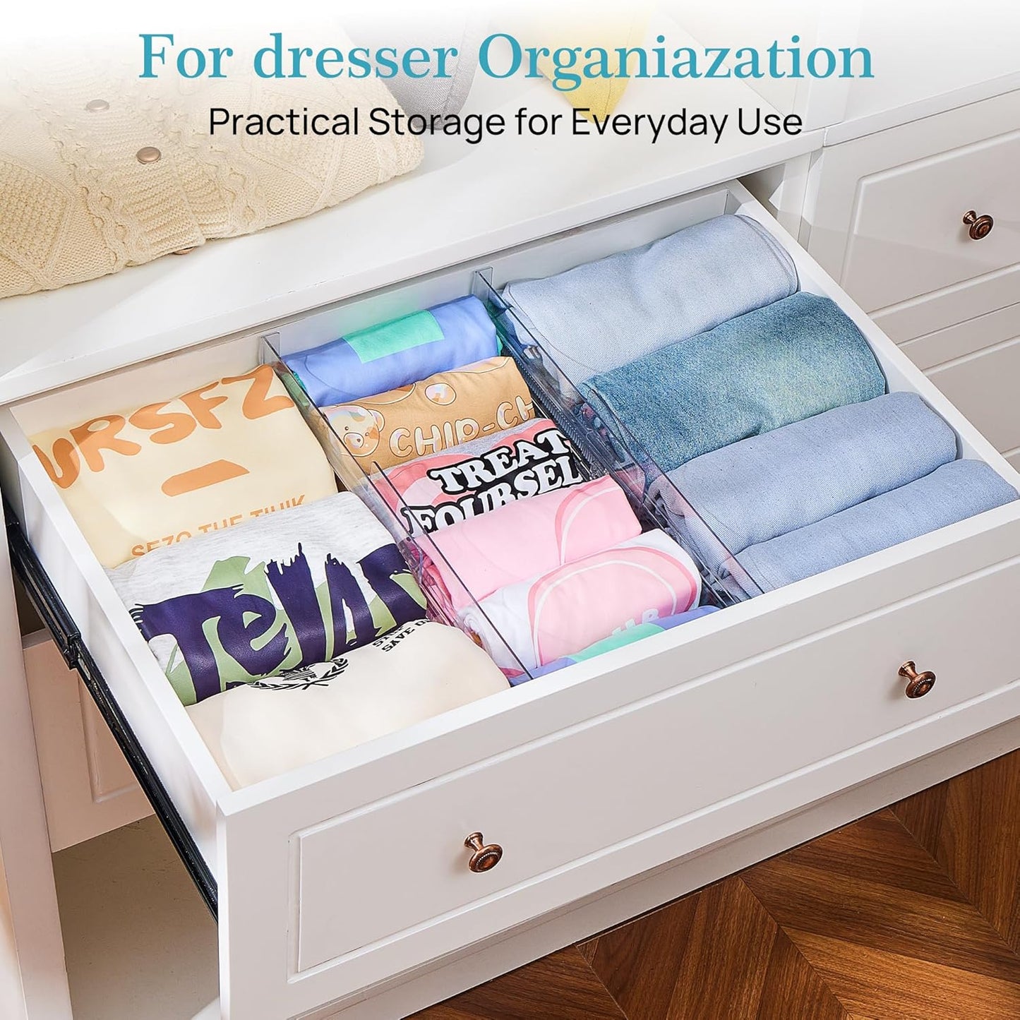 Vtopmart 18 Pack Drawer Dividers for Clothes, 4" High 10.2"-16.5" Adjustable Expandable Dresser Drawer Organizer, Clear Plastic Separators for Dresser, Baby Clothing, Underwear, Cosmetic, Toiletries