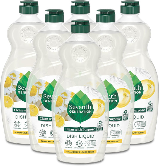 Seventh Generation Dish Soap Liquid Chamomile & Lemon Scent Pack of 6 Dishwashing Soap Dish Detergent Liquid Soap 19 oz