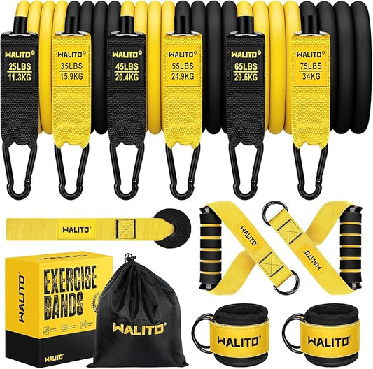 WALITO Resistance Bands Set - Exercise Bands with Handles, Door Anchor, Legs Ankle Straps, for Heavy Resistance Training, Physical Therapy, Muscle Training, Yoga, Home Workouts, Gym Equipment