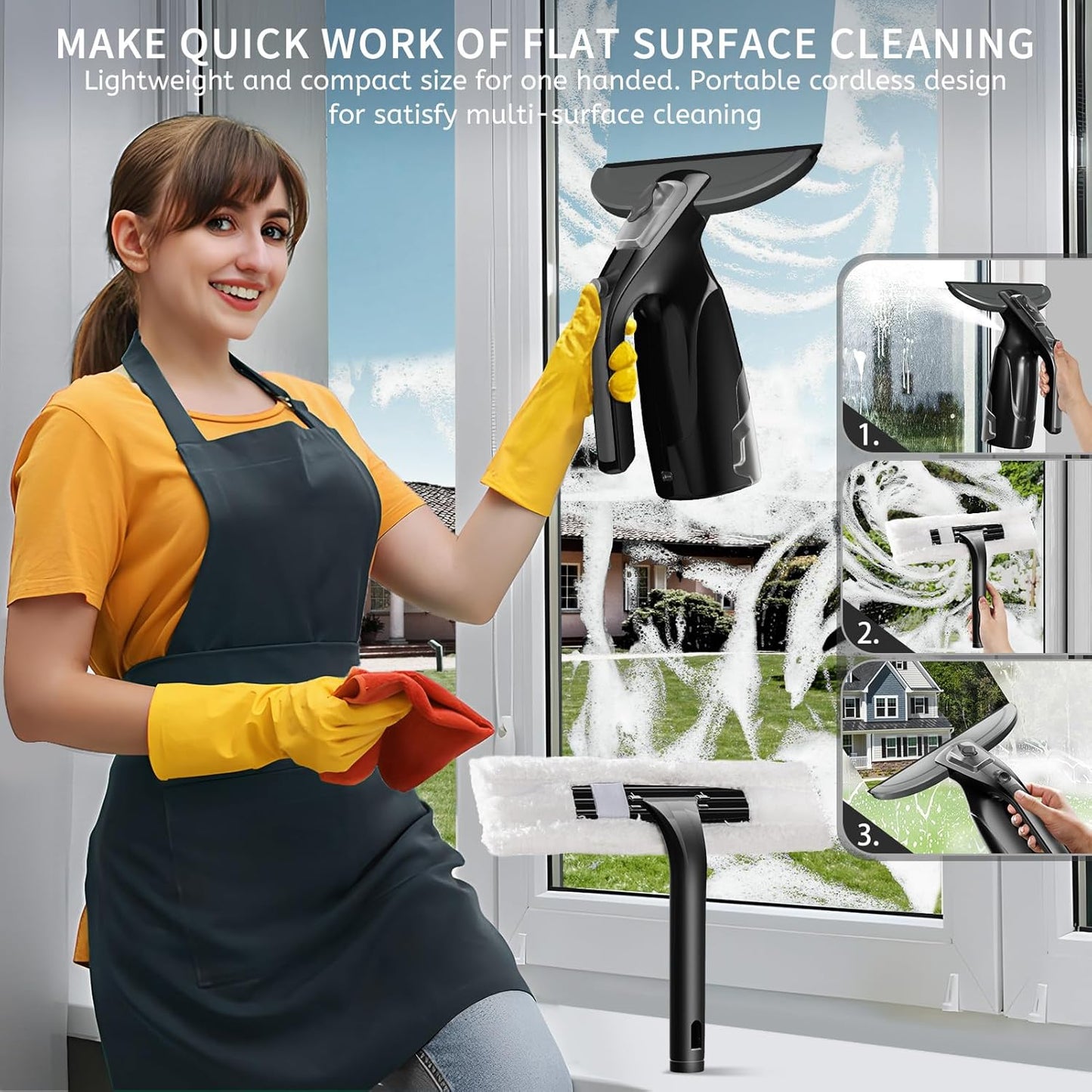 Window Vacuum Squeegee Cordless, Window Vac with Detachable Water Tank and Strong Suction, Electric Window Cleaning Tool for Shower Wall, Glass, Mirror, Countertop, Tiles, Car Windshield