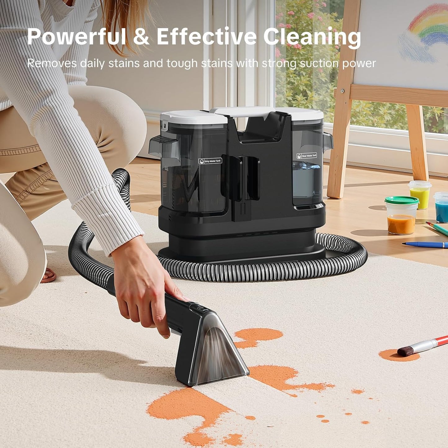 Couch Cleaner Machine 600W Motor - 15Kpa Suction Upholstery Cleaner Machine, Portable Handheld Carpet Cleaner with Self-Cleaning and for Pet Stain, Couch, Stair, Car Seat and Area Rug