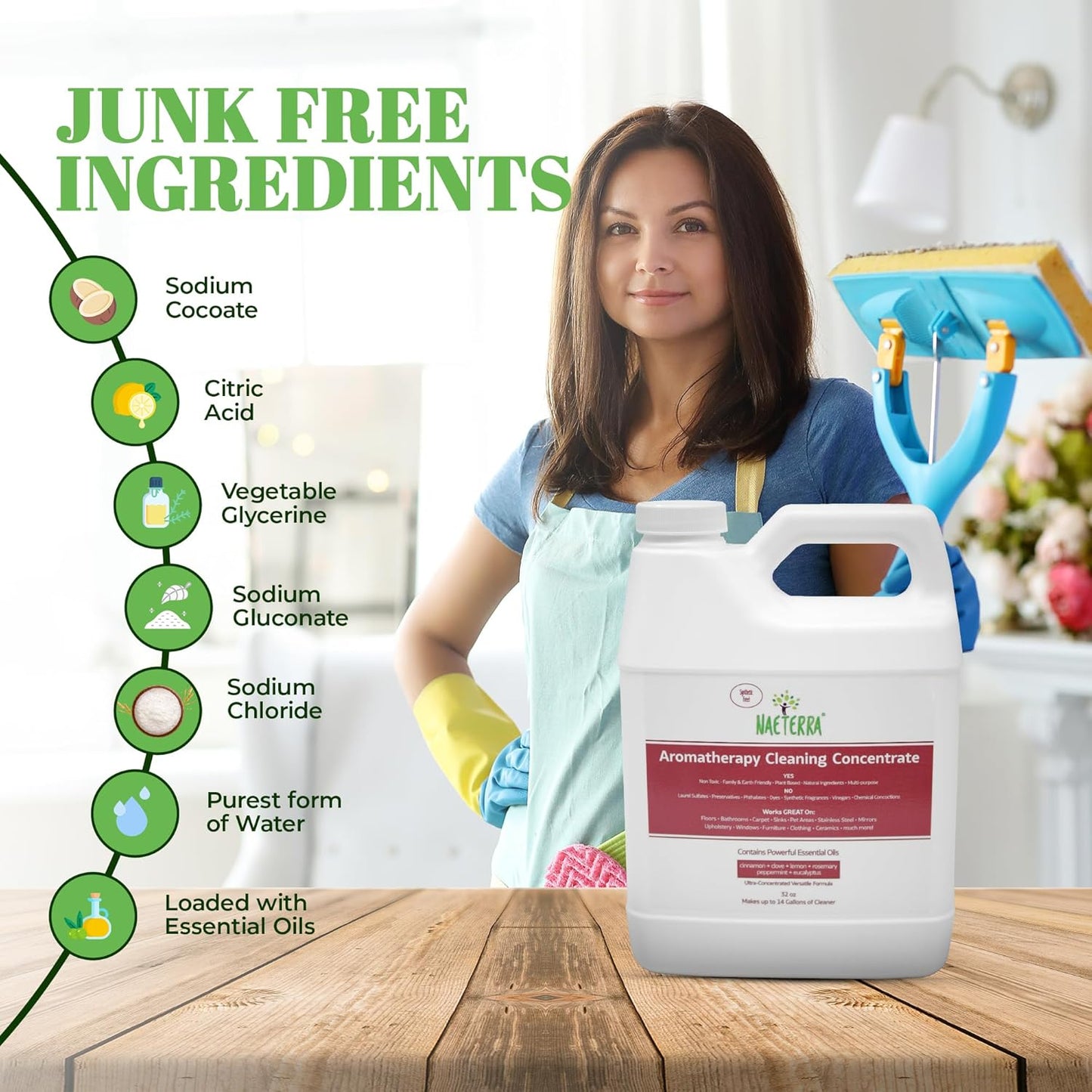 Naeterra Aromatherapy Cleaning Concentrate, 32 oz Natural Multi-Surface Cleaner, Plant-Based and Biodegradable, Makes 12 Gallons, Cleaning Essential Oil Formula, Safe for Families and Pets