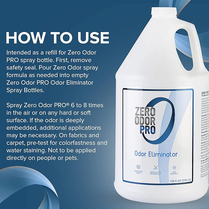 Zero Odor Pro - Commercial Strength Odor Eliminator & Neutralizer, Air Freshener, Room Deodorizer - Strongest Odor Eliminator Trigger Spray, 128oz Refill