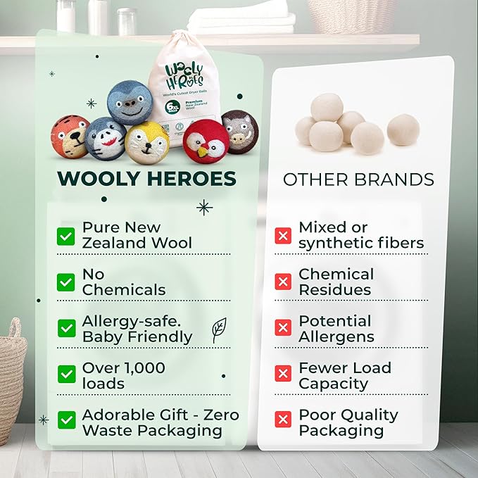 No More Dryer Sheets! Reusable Wool Dryer Balls XL 6-Pack - Reduces Static, Cuts Dry Time, & Softens Naturally